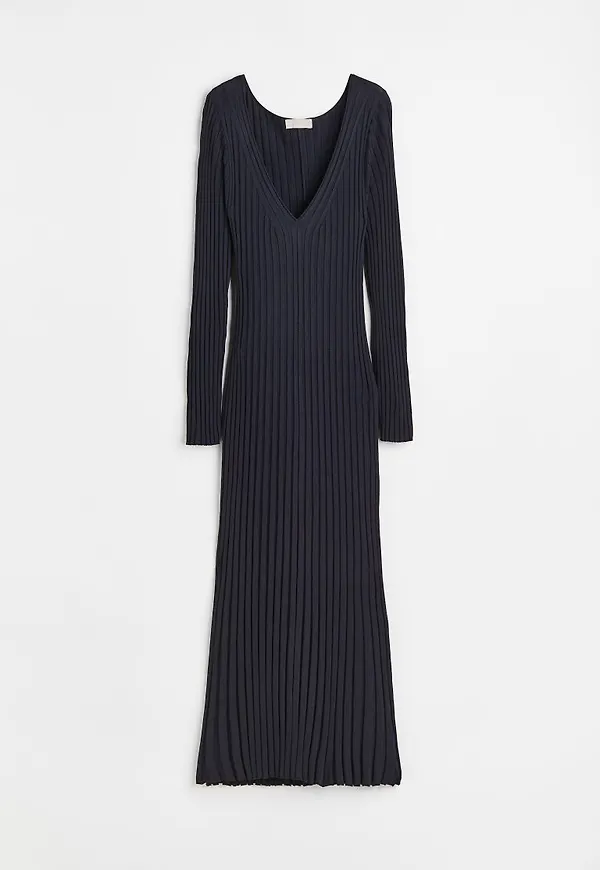 H & M - Ribbstickad klänning - Blå