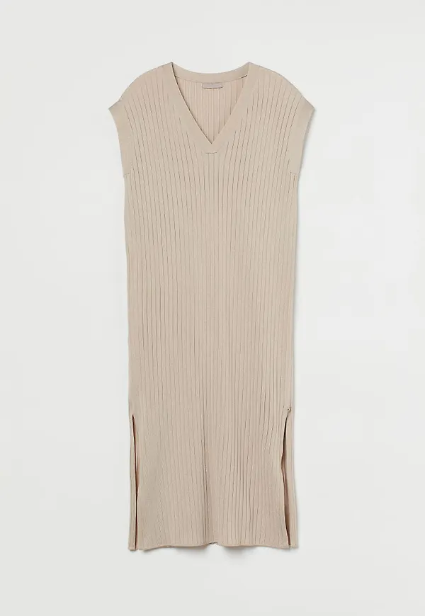 H & M - Ribbstickad klänning - Brun