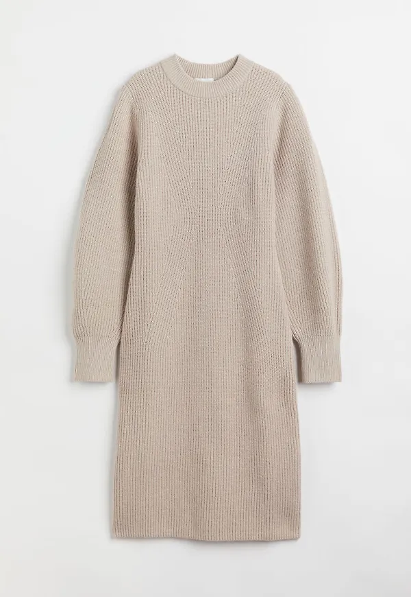 H & M - Ribbstickad klänning - Brun
