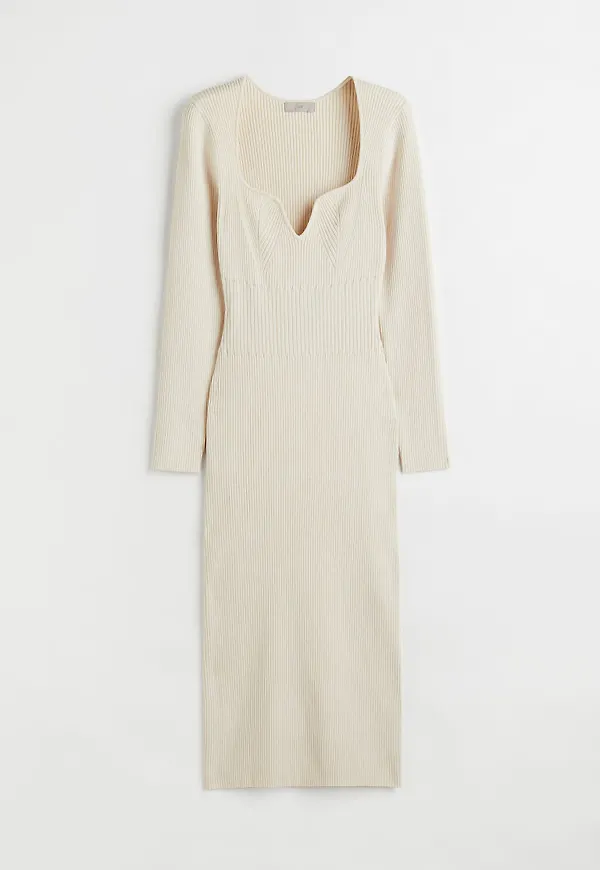 H & M - Ribbstickad klänning - Brun
