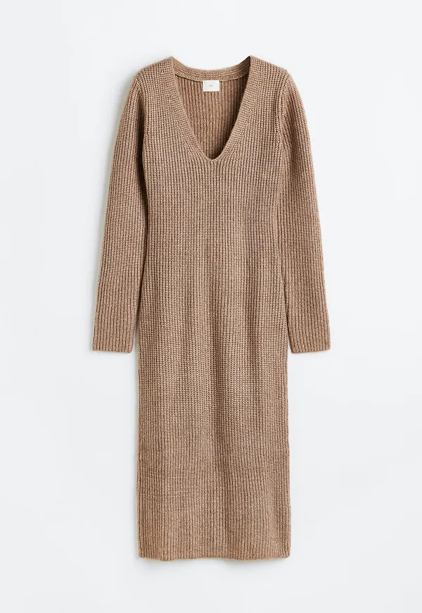 H & M - Ribbstickad klänning - Brun