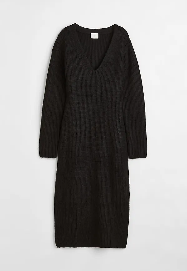 H & M - Ribbstickad klänning - Svart
