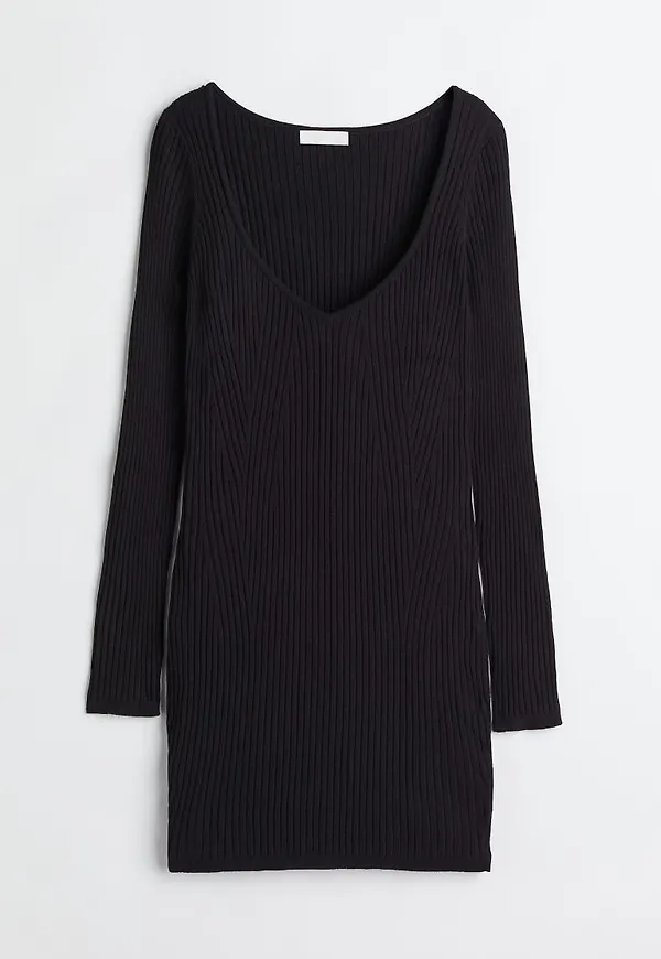 H & M - Ribbstickad klänning - Svart