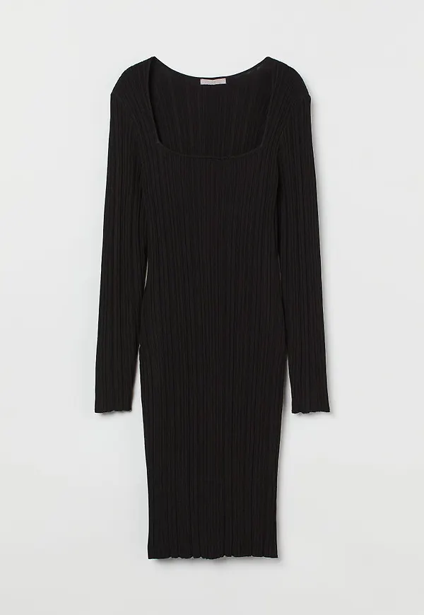 H & M - Ribbstickad klänning - Svart