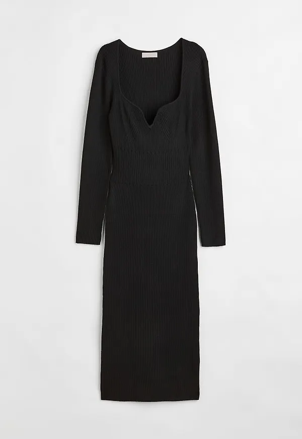 H & M - Ribbstickad klänning - Svart