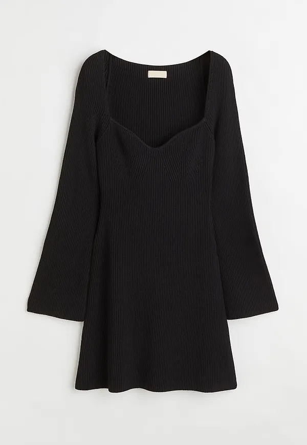 H & M - Ribbstickad klänning - Svart