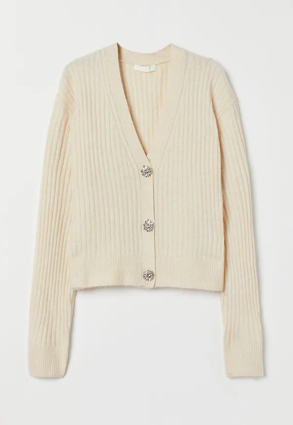H & M - Ribbstickad kofta - Beige