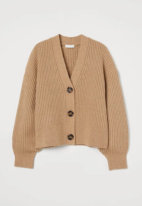 H & M - Ribbstickad kofta - Beige