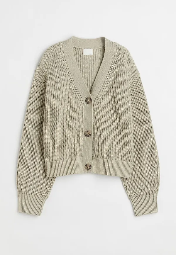 H & M - Ribbstickad kofta - Beige