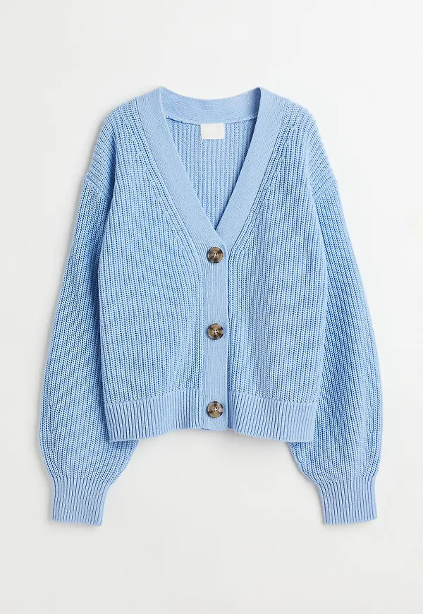 H & M - Ribbstickad kofta - Blå