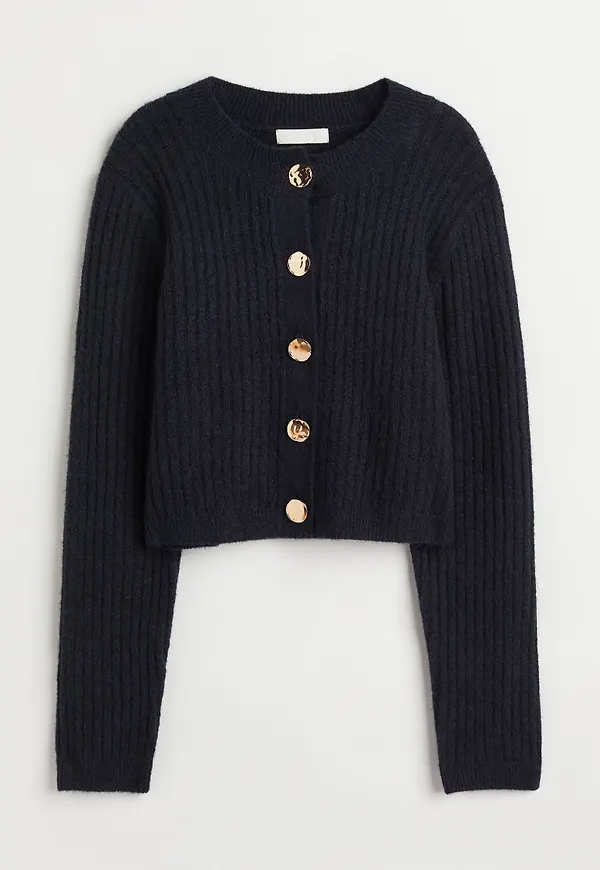 H & M - Ribbstickad kofta - Blå
