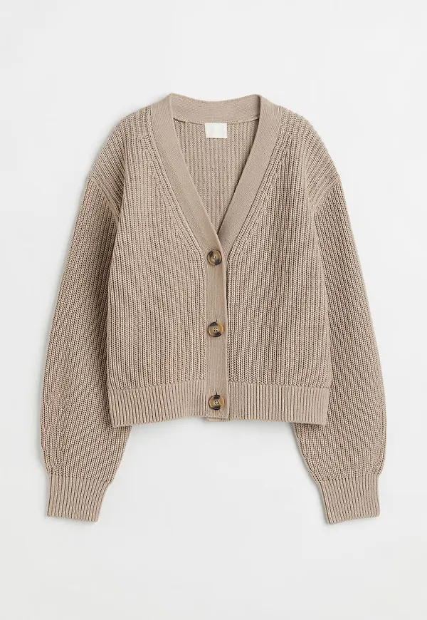 H & M - Ribbstickad kofta - Brun