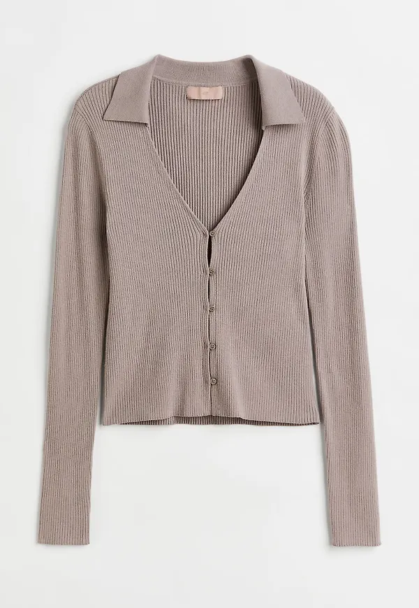 H & M - Ribbstickad kofta - Brun
