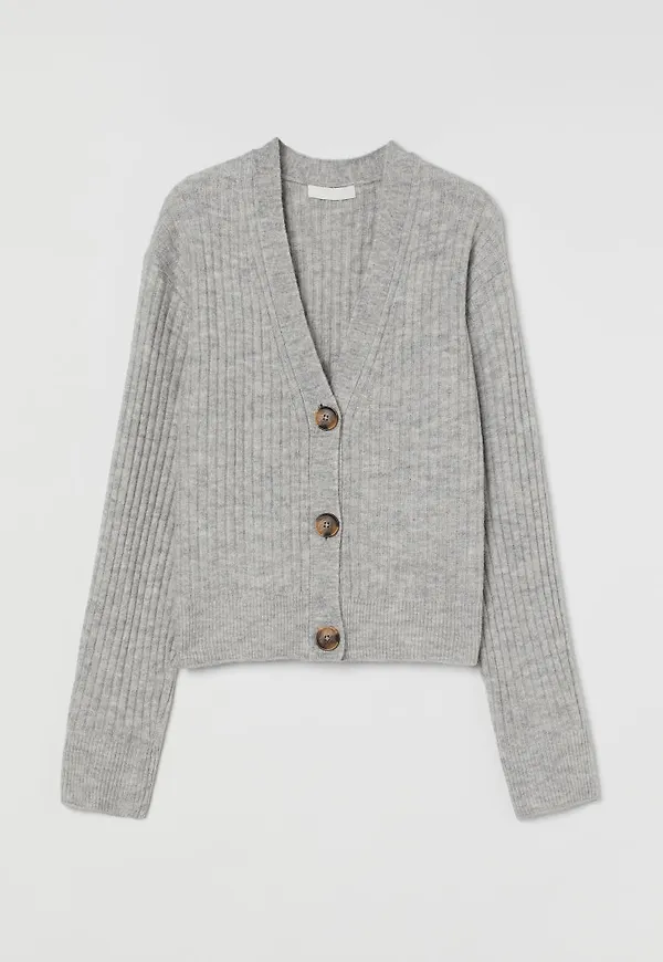 H & M - Ribbstickad kofta - Grå
