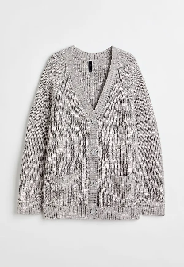H & M - Ribbstickad kofta - Grå