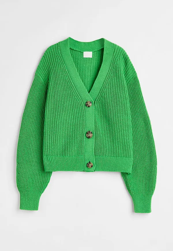 H & M - Ribbstickad kofta - Grön
