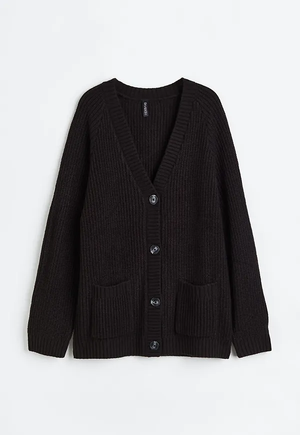 H & M - Ribbstickad kofta - Svart