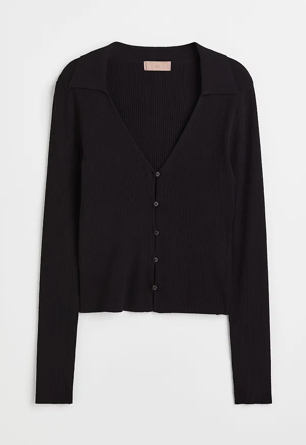 H & M - Ribbstickad kofta - Svart