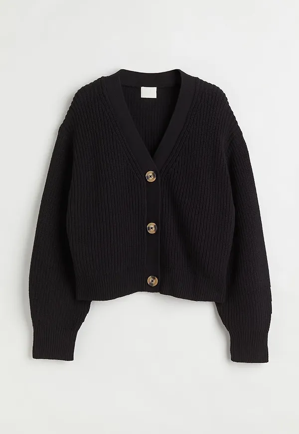 H & M - Ribbstickad kofta - Svart