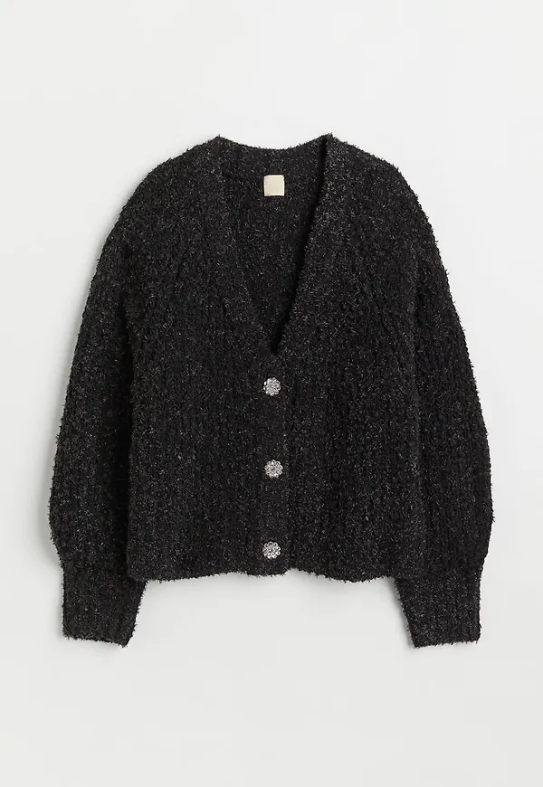 H & M - Ribbstickad kofta - Svart