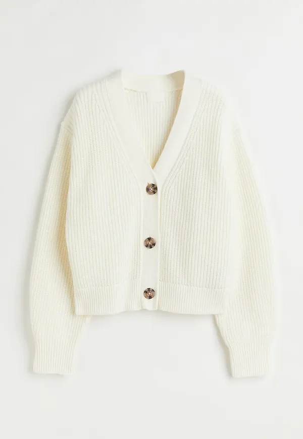 H & M - Ribbstickad kofta - Vit