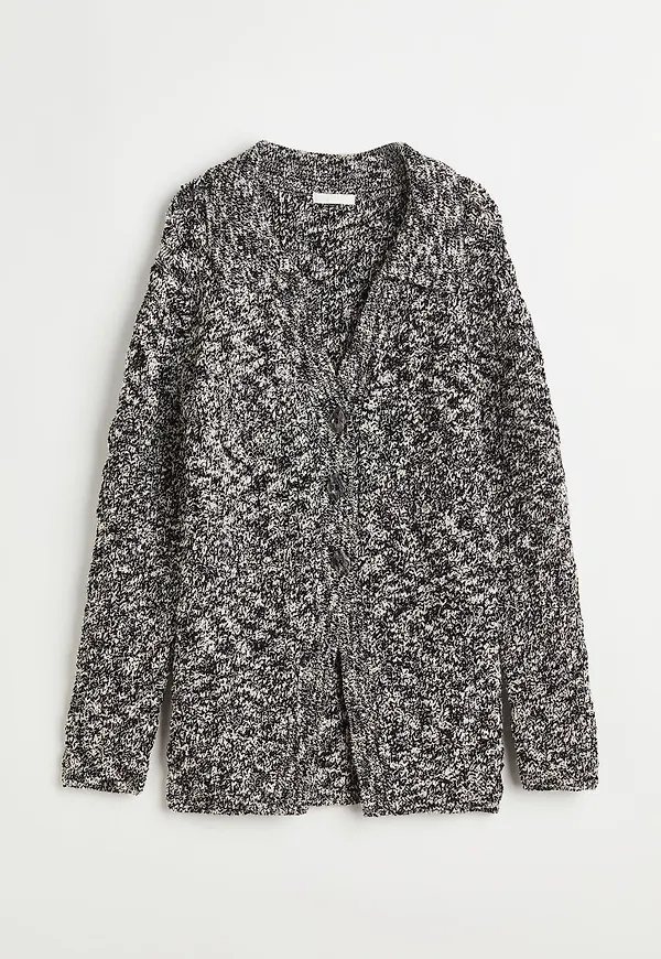 H & M - Ribbstickad kofta med krage - Svart
