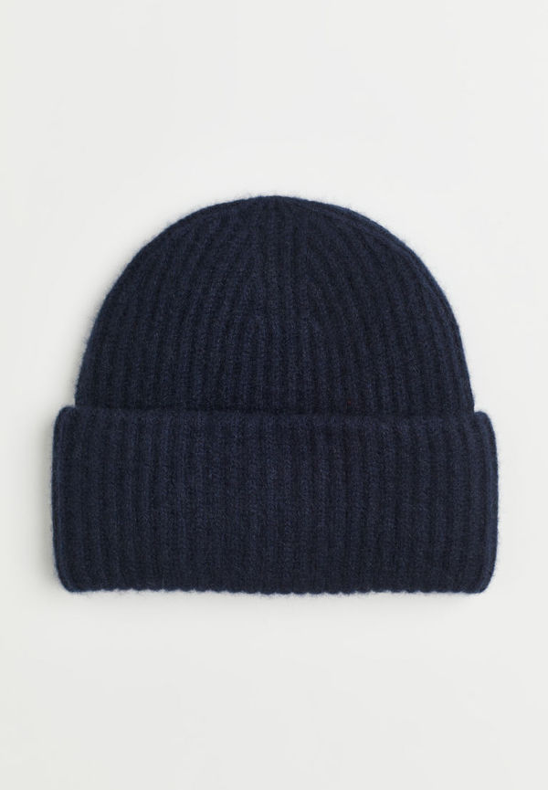 H & M - Ribbstickad mössa i kashmir - Blå