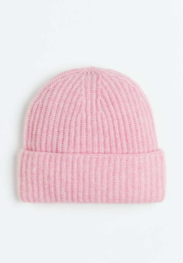 H & M - Ribbstickad mössa i kashmir - Rosa