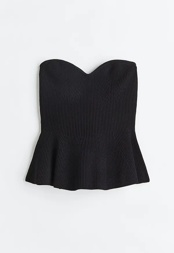 H & M - Ribbstickad peplumtopp - Svart