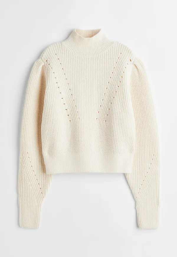 H & M - Ribbstickad polotröja - Beige