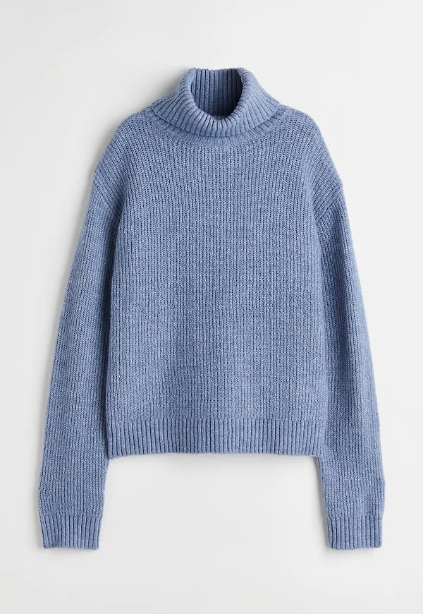 H & M - Ribbstickad polotröja - Blå