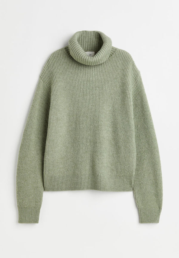 H & M - Ribbstickad polotröja - Grön