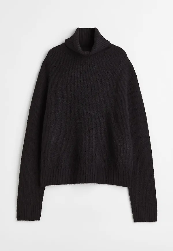 H & M - Ribbstickad polotröja - Svart
