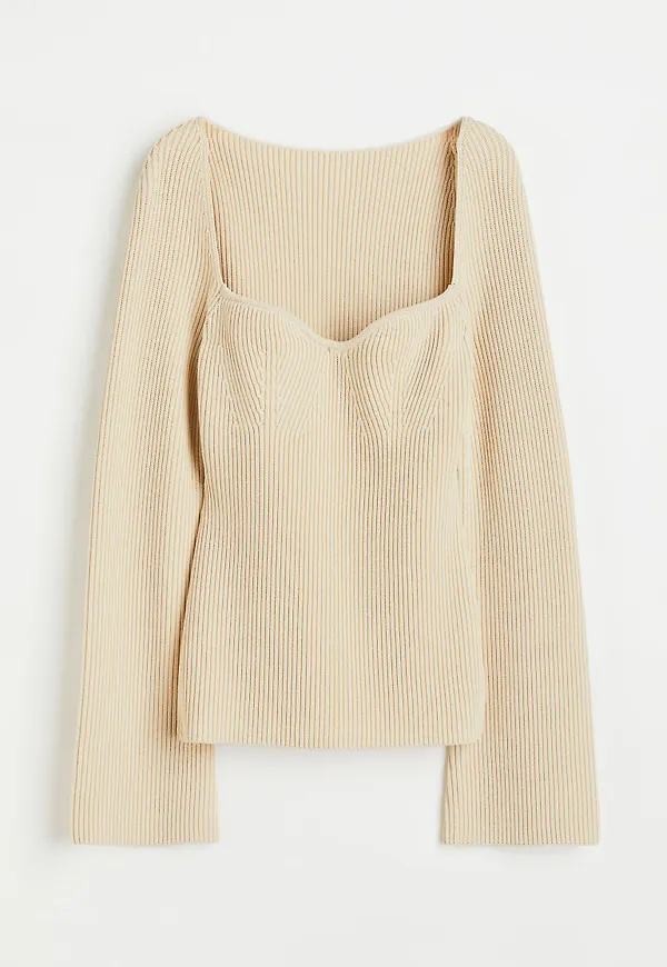 H & M - Ribbstickad topp - Beige