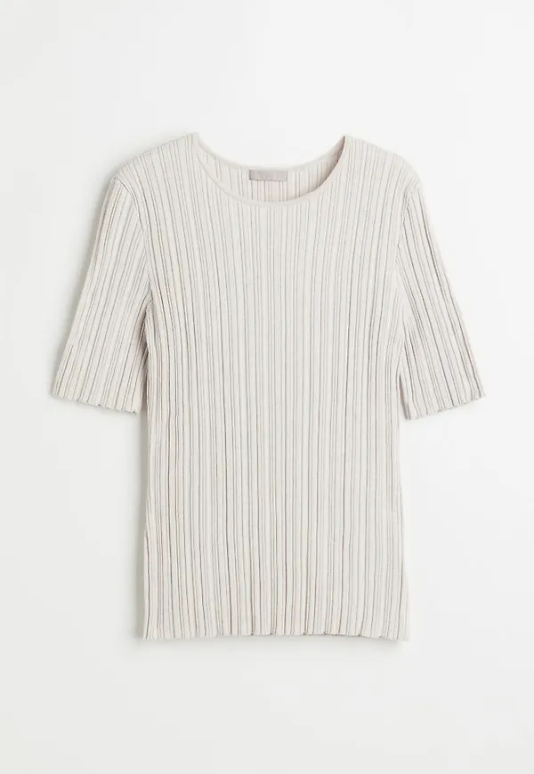 H & M - Ribbstickad topp - Beige
