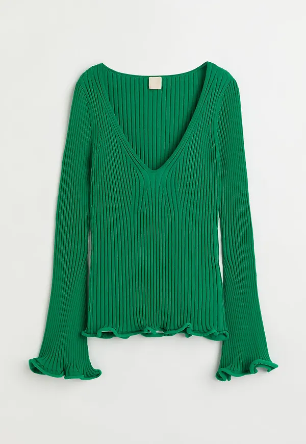 H & M - Ribbstickad topp - Grön