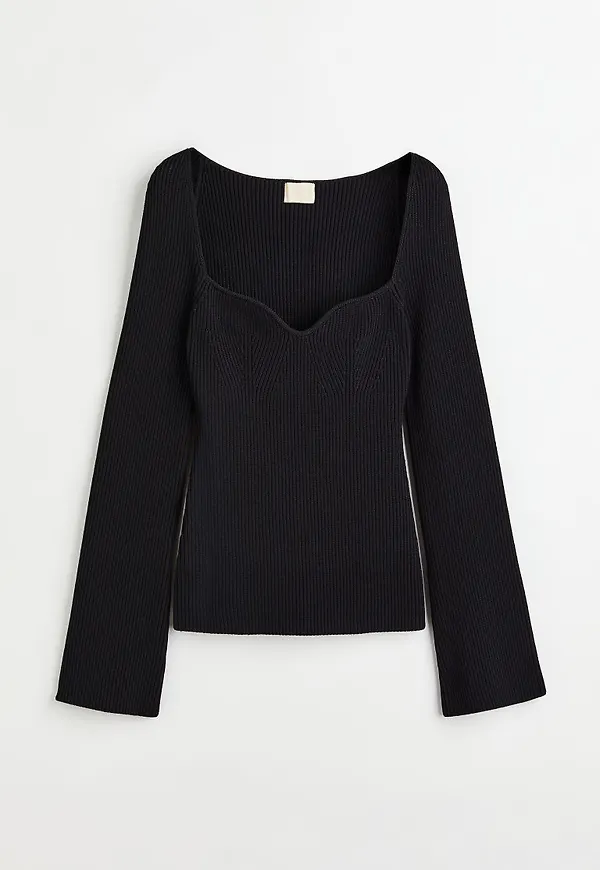 H & M - Ribbstickad topp - Svart