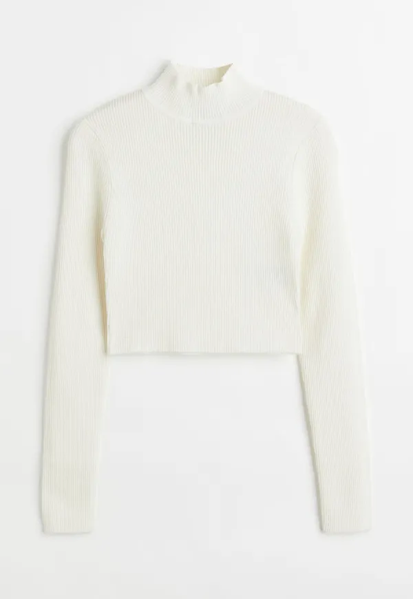 H & M - Ribbstickad topp med halvpolo - Vit