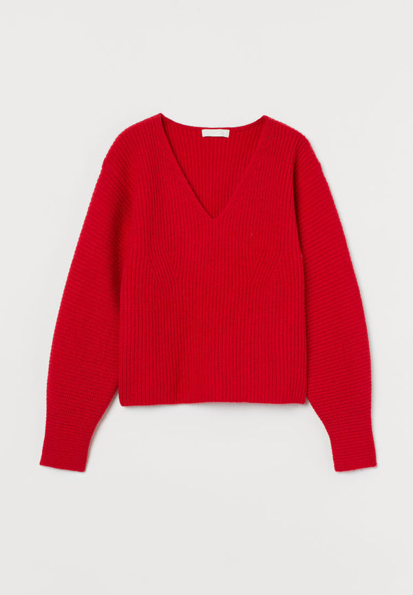 H & M - Ribbstickad tröja - Röd