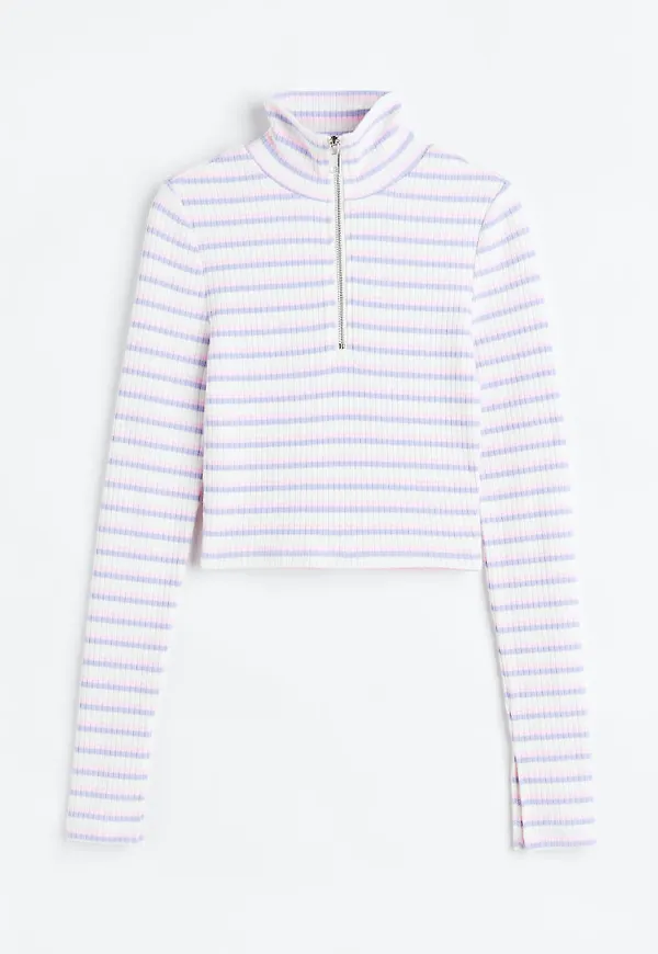 H & M - Ribbstickad tröja med dragkedja - Rosa