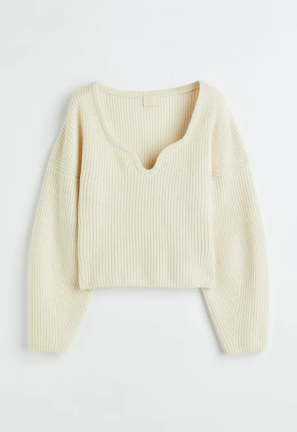 H & M - Ribbstickad ulltröja - Vit
