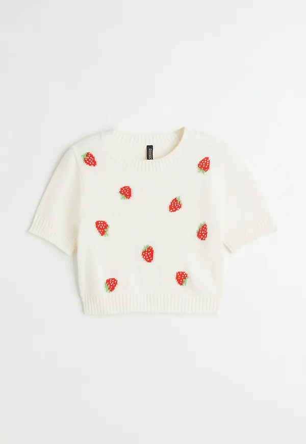 H & M - Stickad croptop - Vit