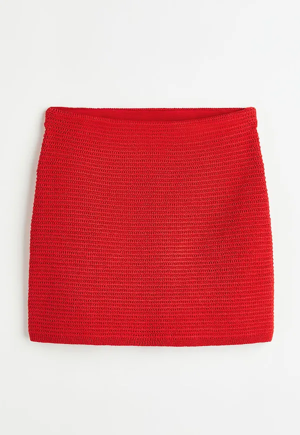 H & M - Stickad kjol - Röd