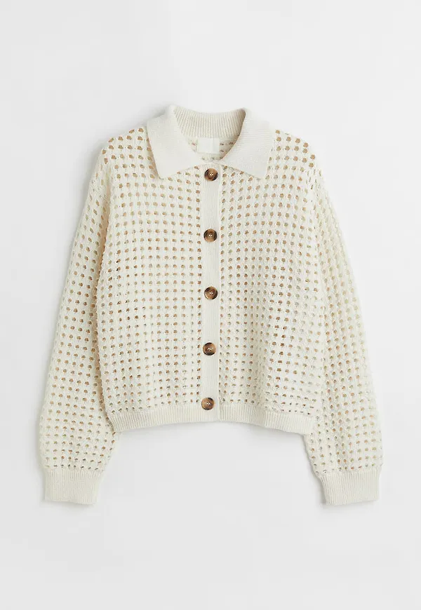 H & M - Stickad kofta - Vit
