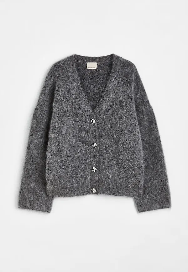 H & M - Stickad kofta i mohairmix - Grå