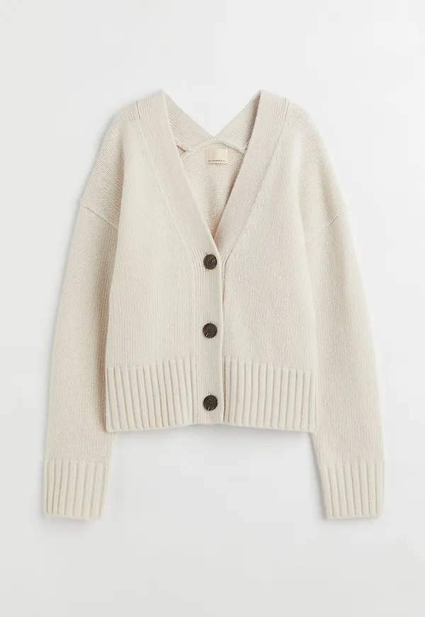 H & M - Stickad kofta i ull - Vit