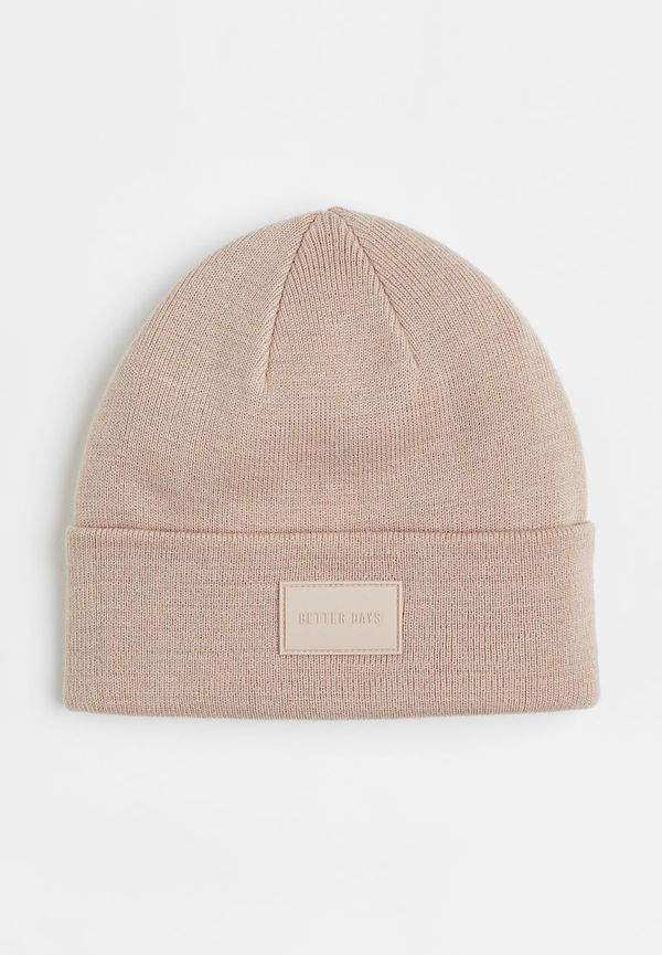 H & M - Stickad mössa med applikation - Beige