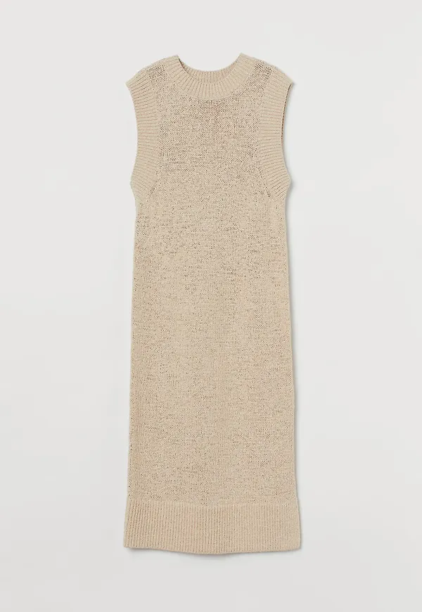 H & M - Stickad slipover-klänning - Beige