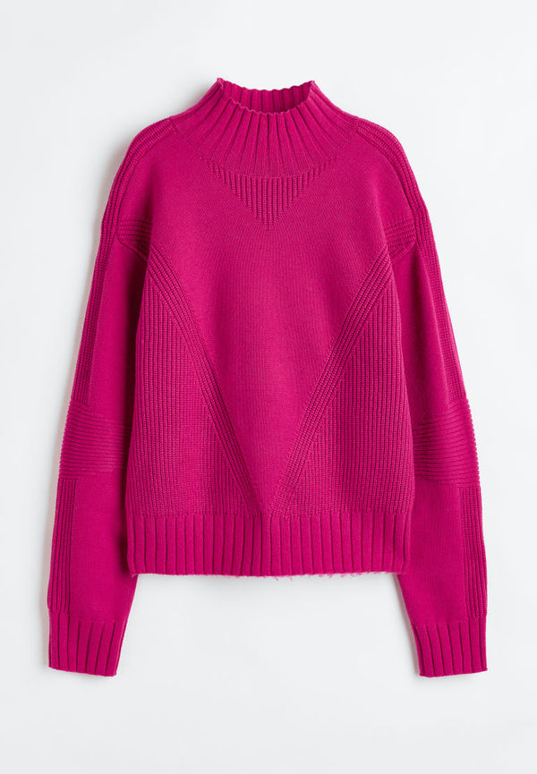 H & M - Stickad träningströja med halvpolo - Rosa