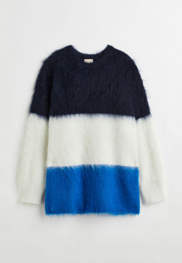 H & M - Stickad tröja i mohairmix - Blå